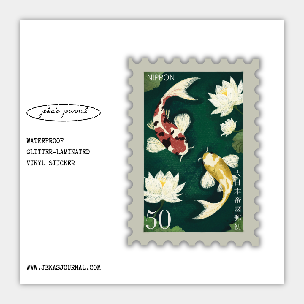 Nippon Love-Koi Vintage Stamp Glittered Vinyl Sticker