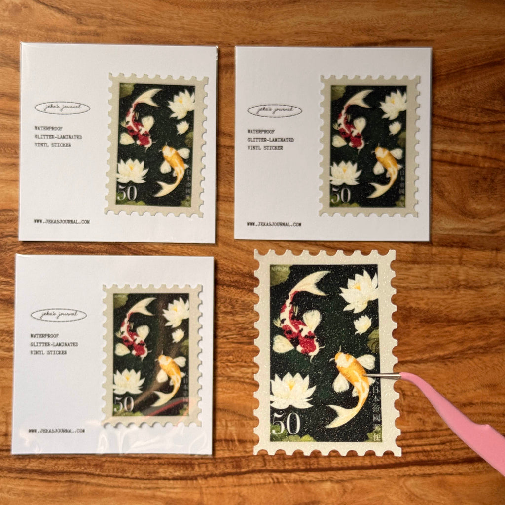 Nippon Love-Koi Vintage Stamp Glittered Vinyl Sticker