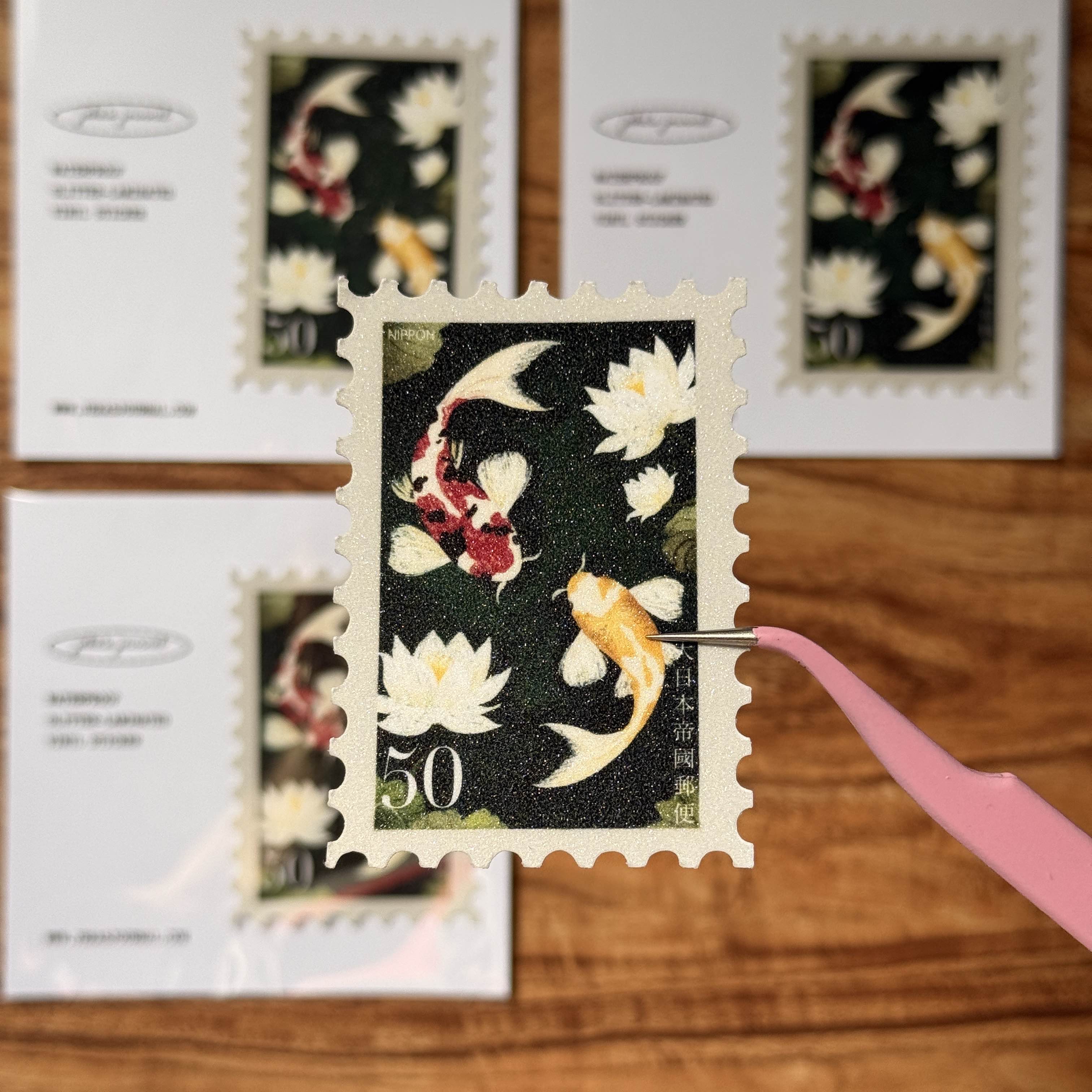 Nippon Love-Koi Vintage Stamp Glittered Vinyl Sticker