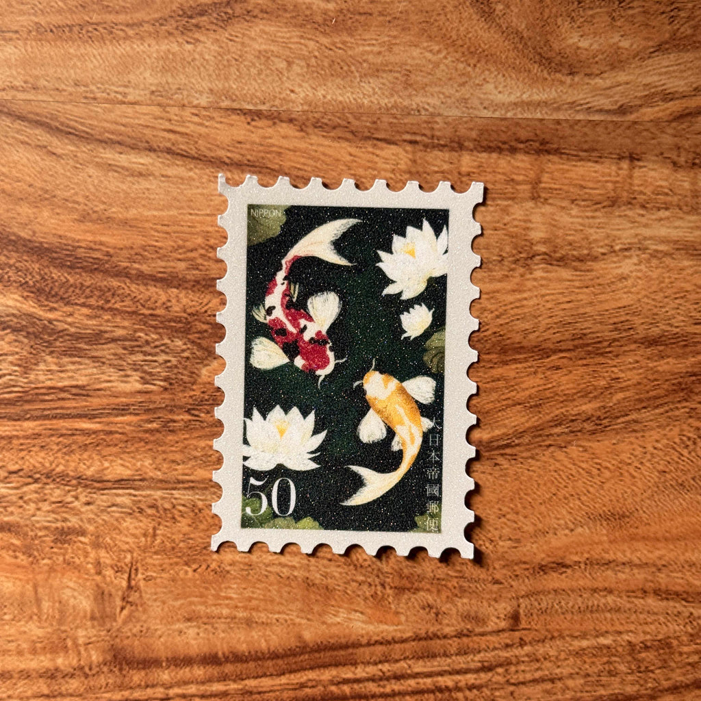 Nippon Love-Koi Vintage Stamp Glittered Vinyl Sticker