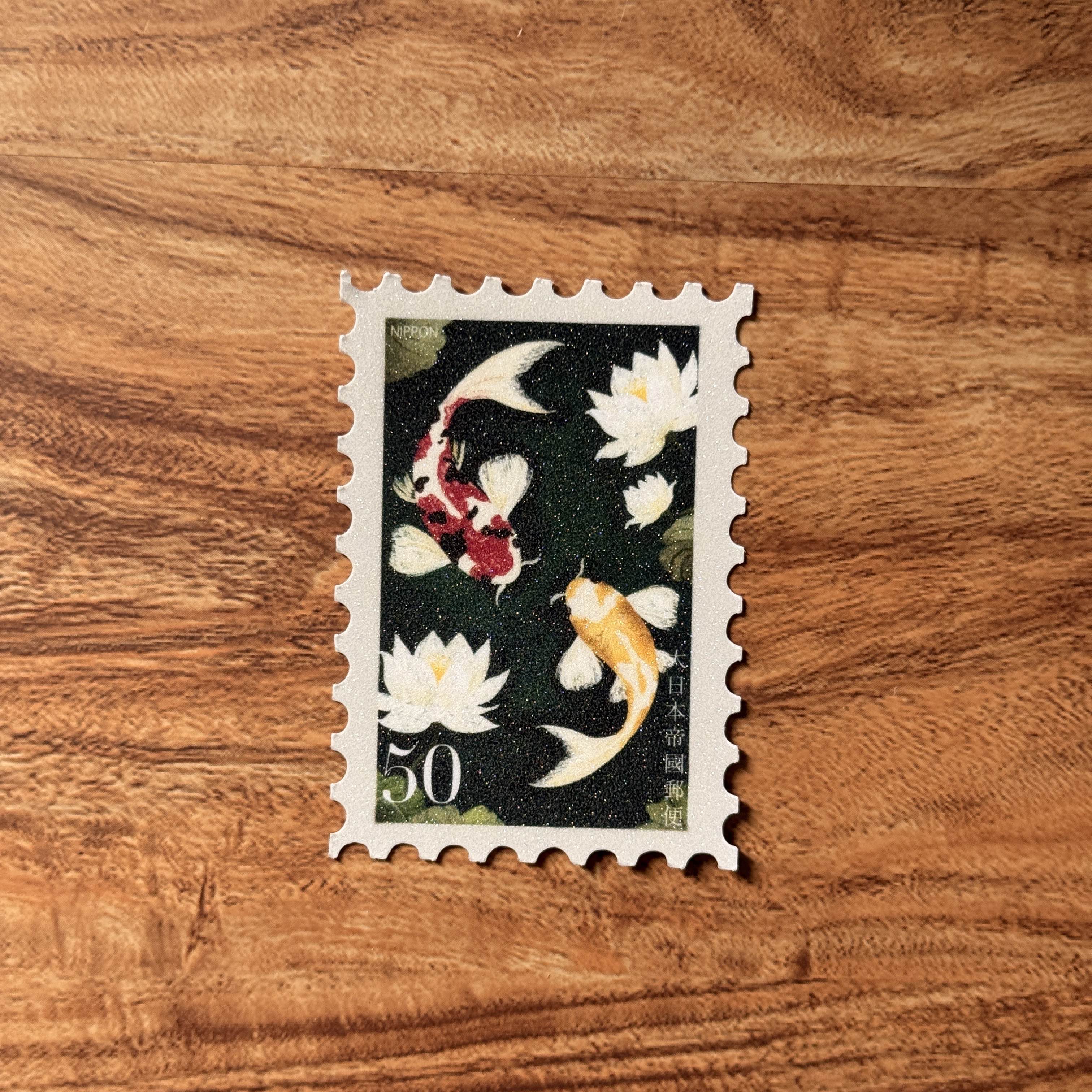 Nippon Love-Koi Vintage Stamp Glittered Vinyl Sticker