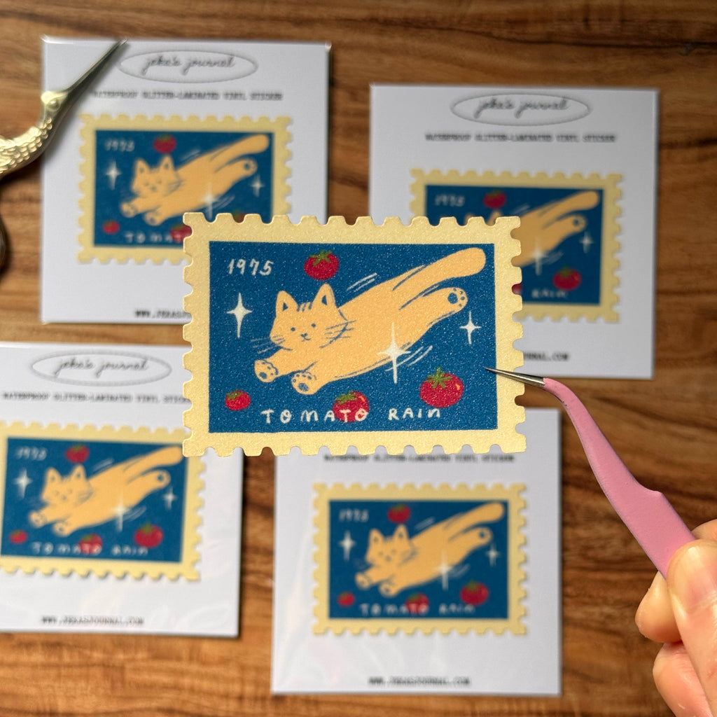 Tomato Rain Stamp Glittered Vinyl Sticker