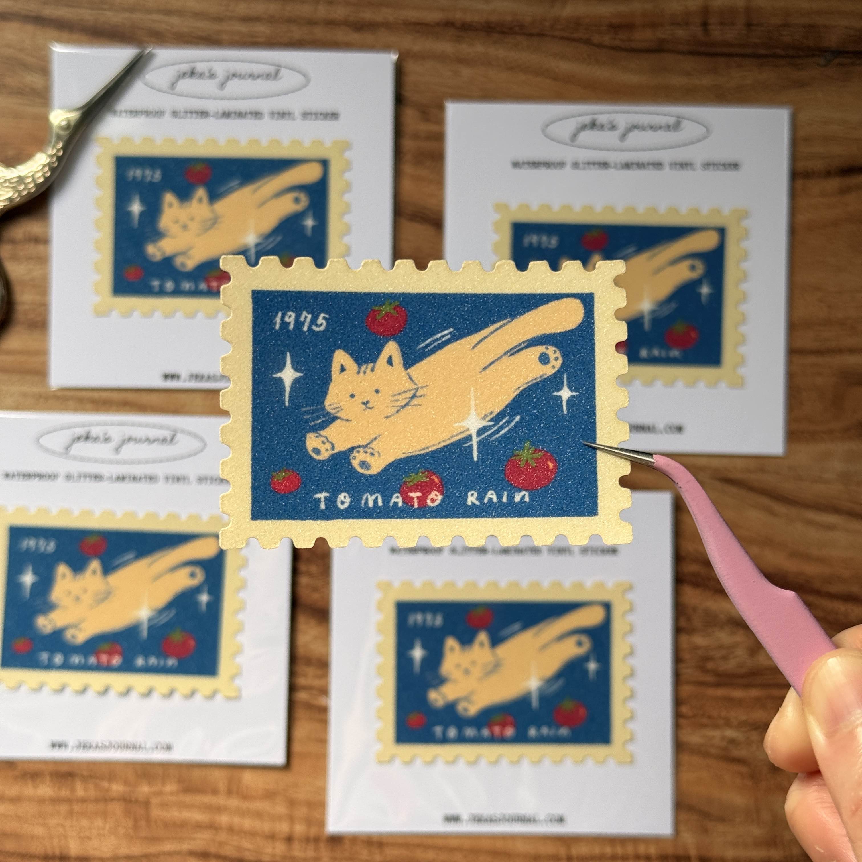 Tomato Rain Stamp Glittered Vinyl Sticker