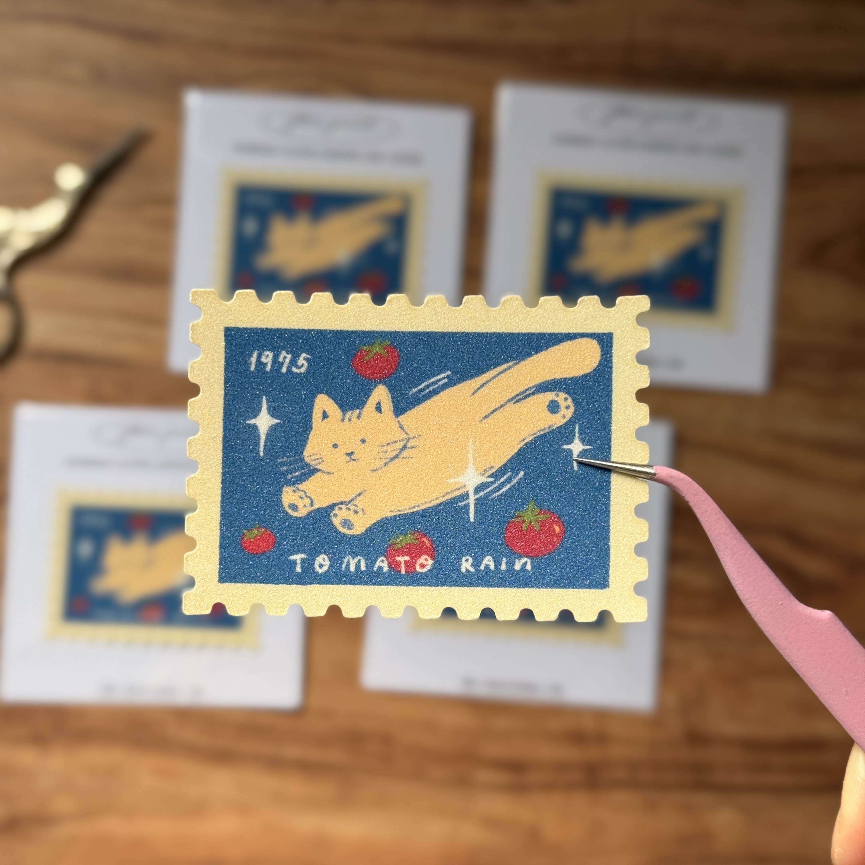 Tomato Rain Stamp Glittered Vinyl Sticker