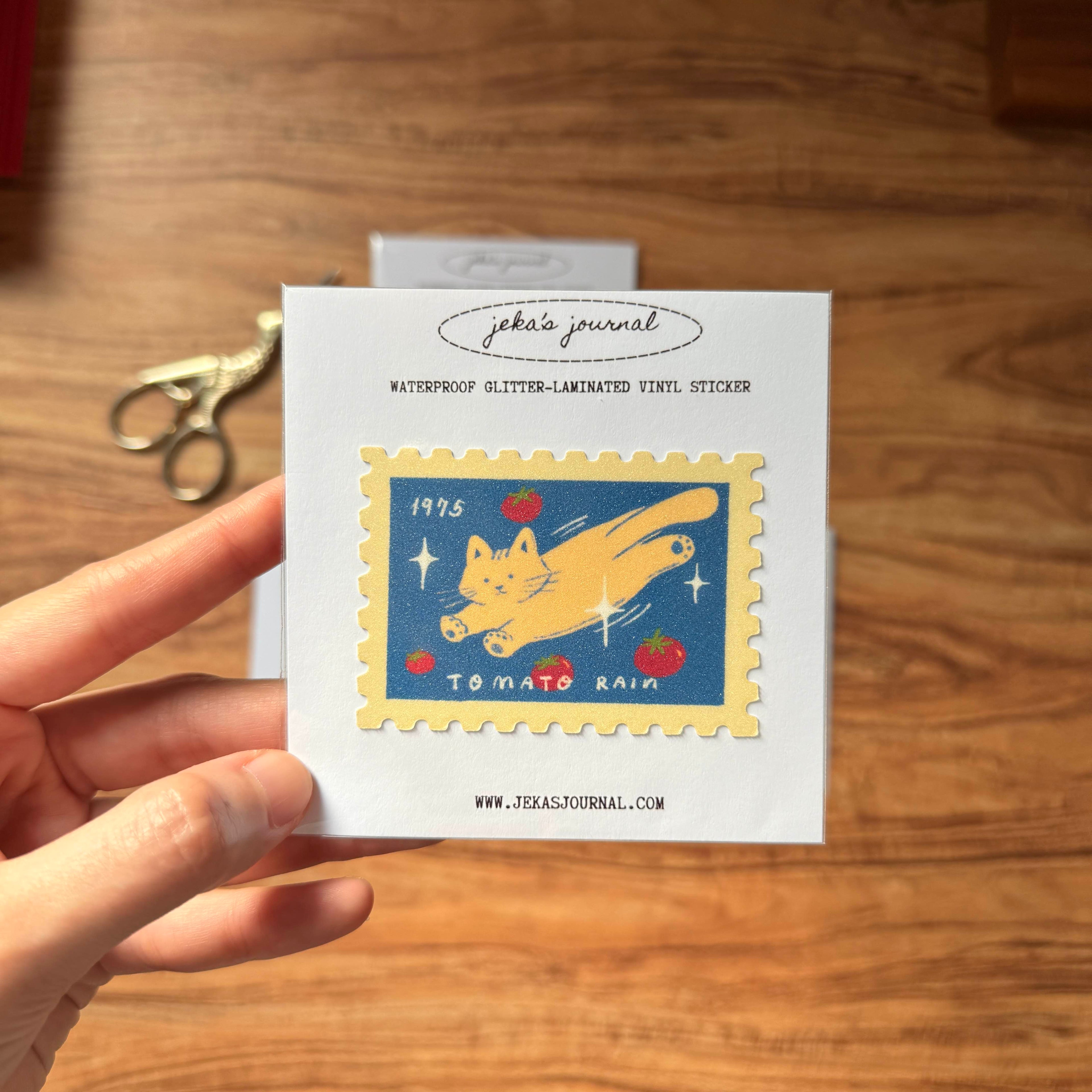 Tomato Rain Stamp Glittered Vinyl Sticker