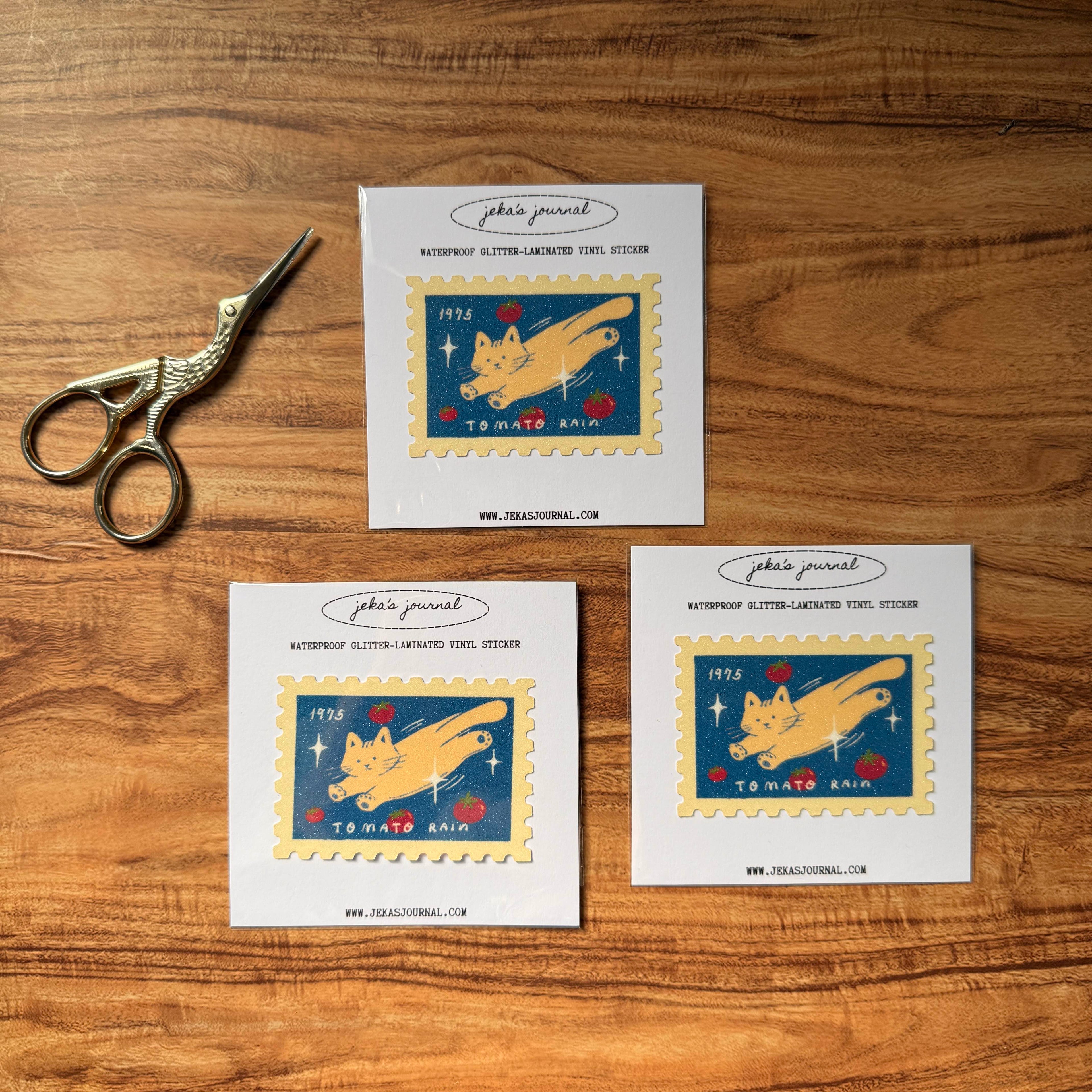 Tomato Rain Stamp Glittered Vinyl Sticker